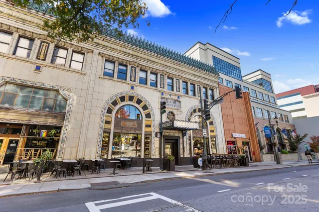 a front view of a building and a street