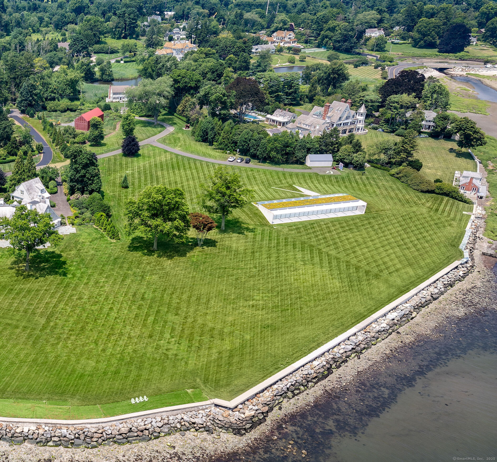 a view of a garden with a lake