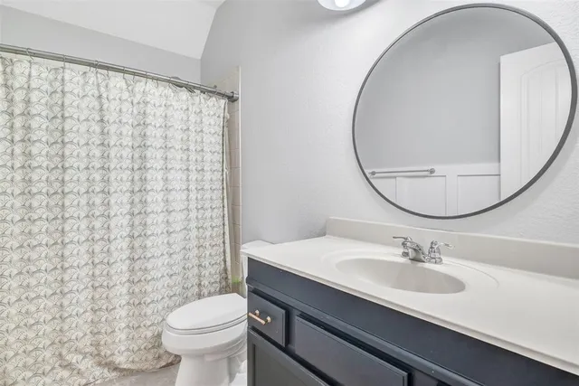 a bathroom with a sink a toilet and a mirror