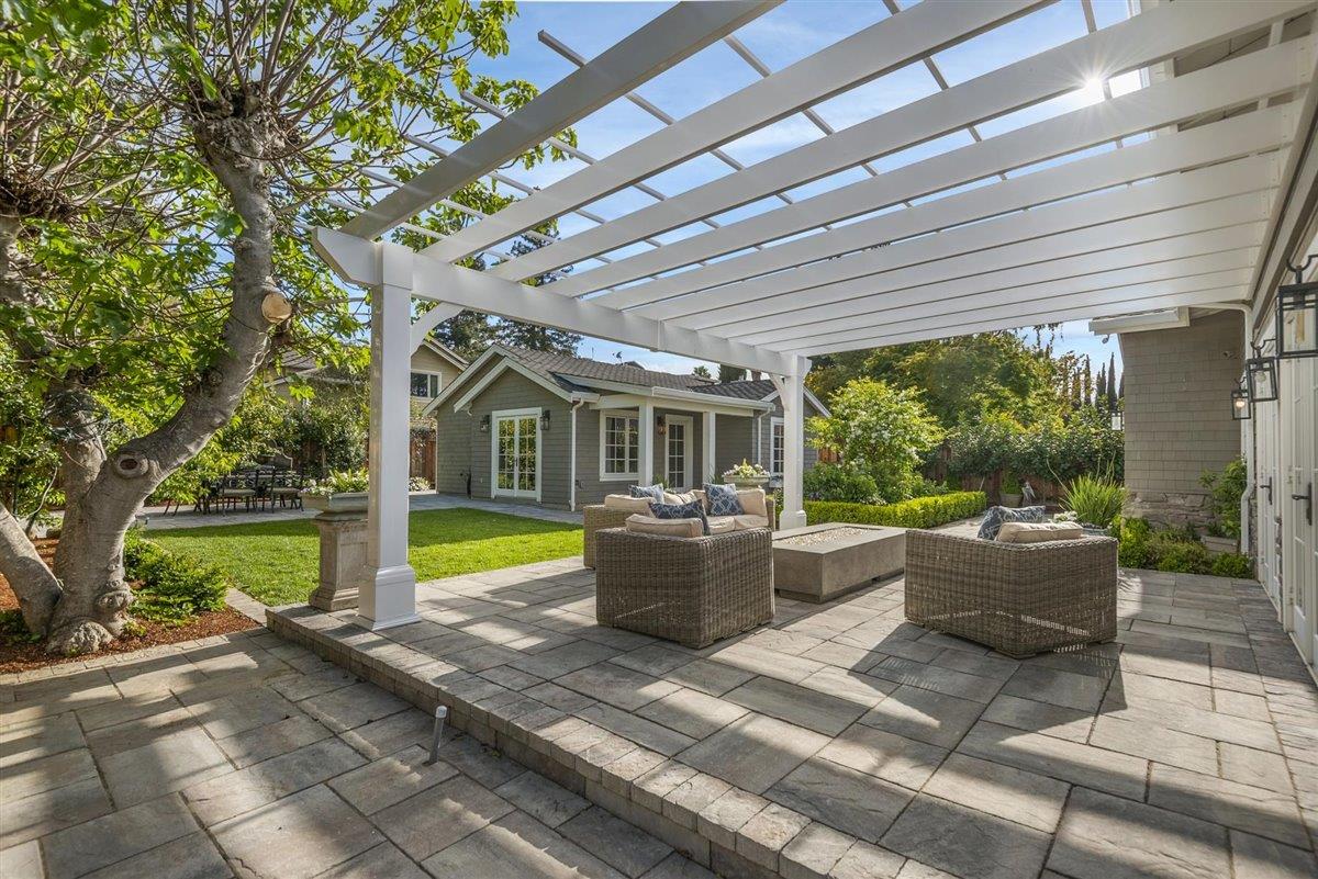 593 Sleeper Avenue Mountain View, CA 94040 - Photo 39 of 56 a view of a patio with couches and chairs under an umbrella