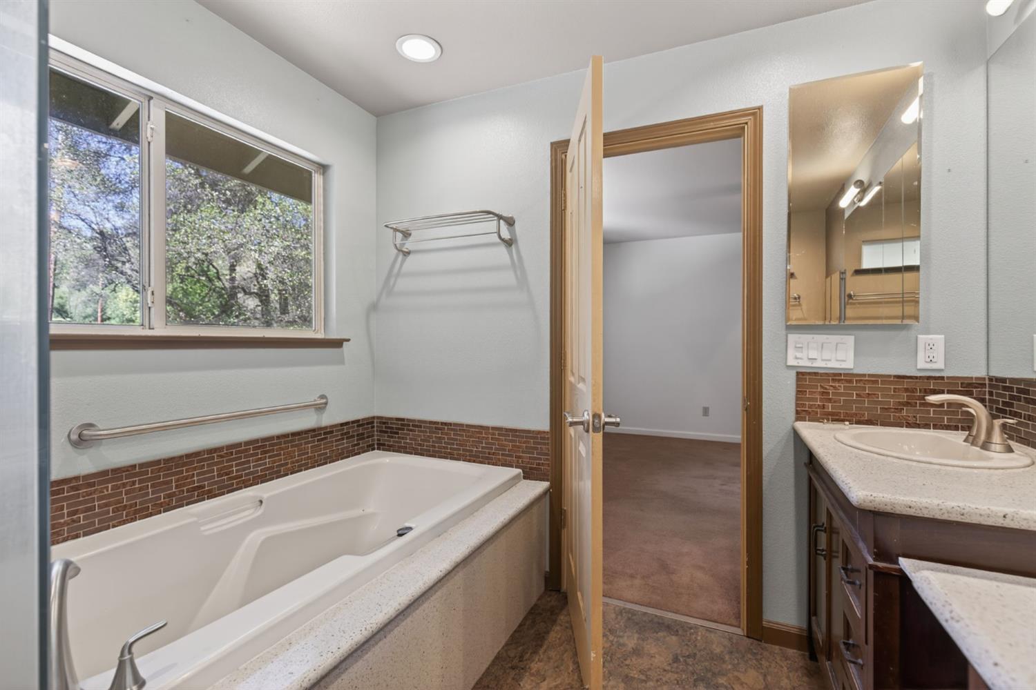 4450 Cosumnes View Trail Placerville, CA 95667 - Photo 39 of 69 a bathroom with a tub a sink and a large mirror