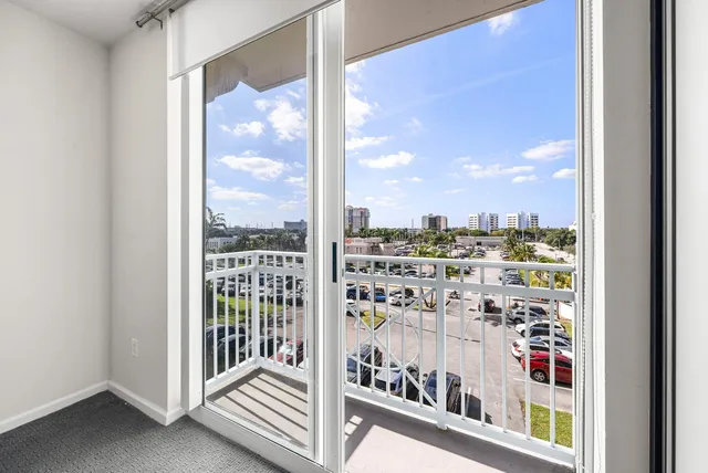 a view of a city from a balcony