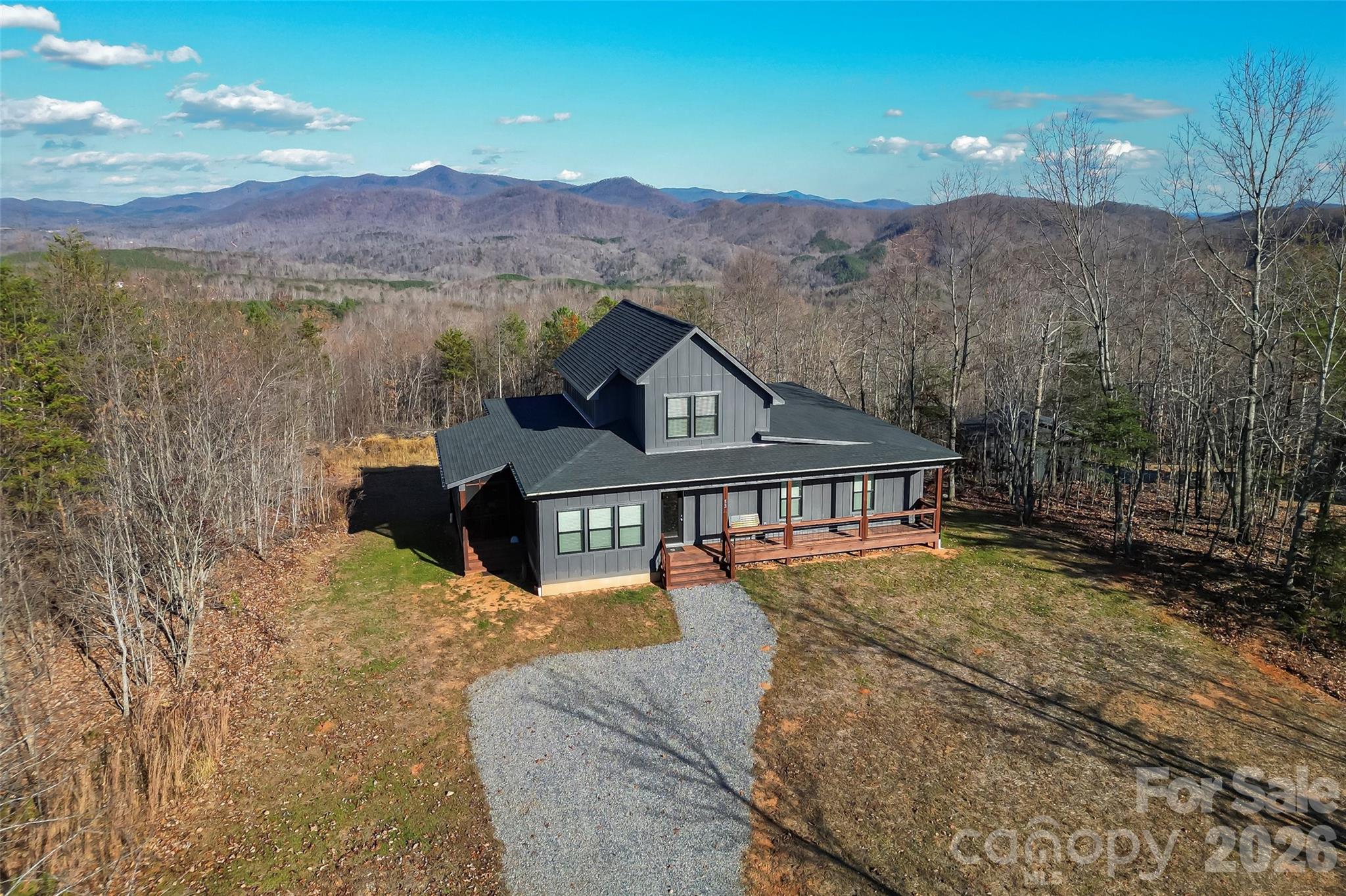 a view of a house with a mountain view