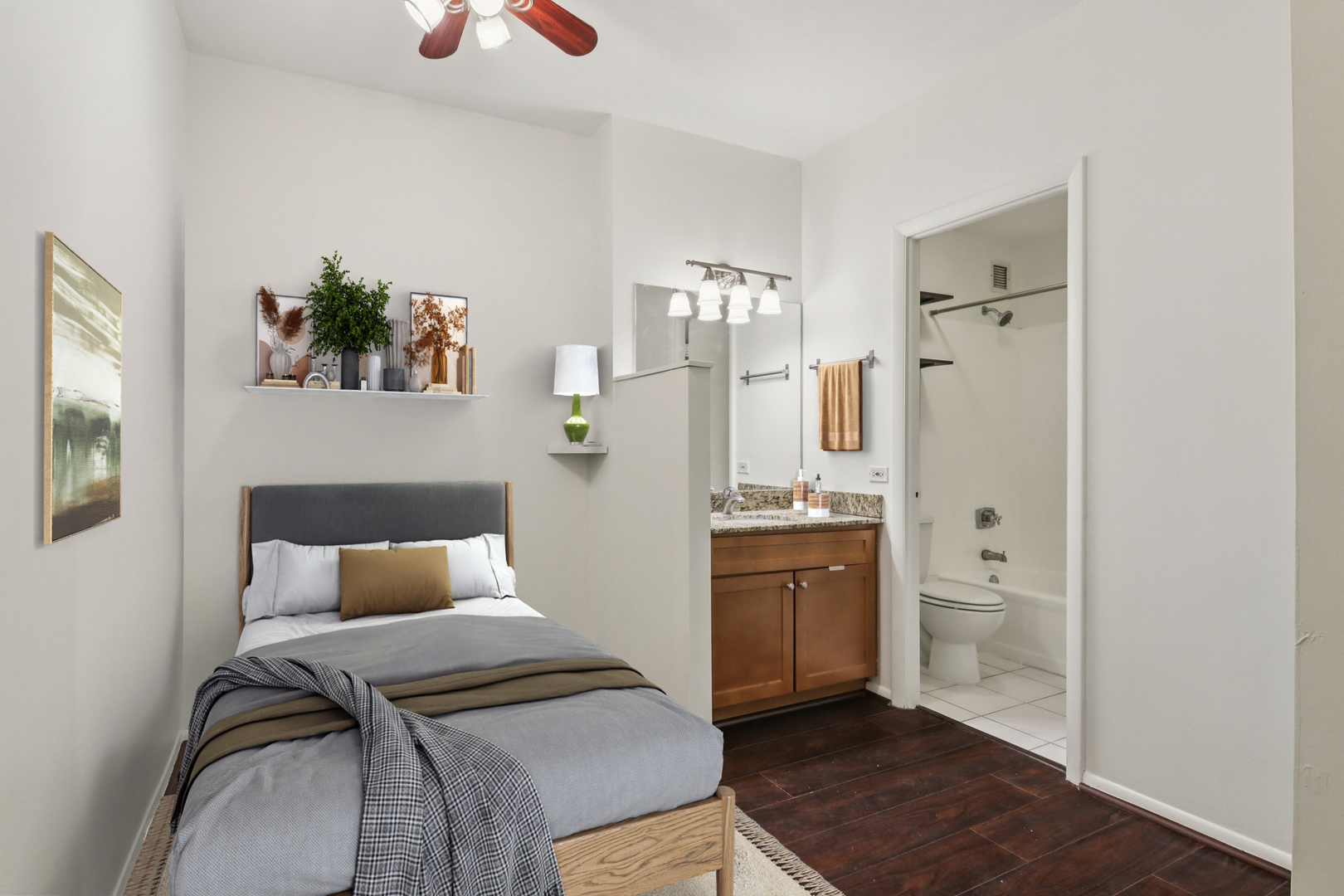 780 South Federal Street, Unit 902 Chicago, IL 60605 - Photo 22 of 28 a bedroom with a bed and a chandelier