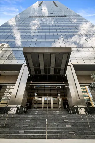 a city view with tall buildings