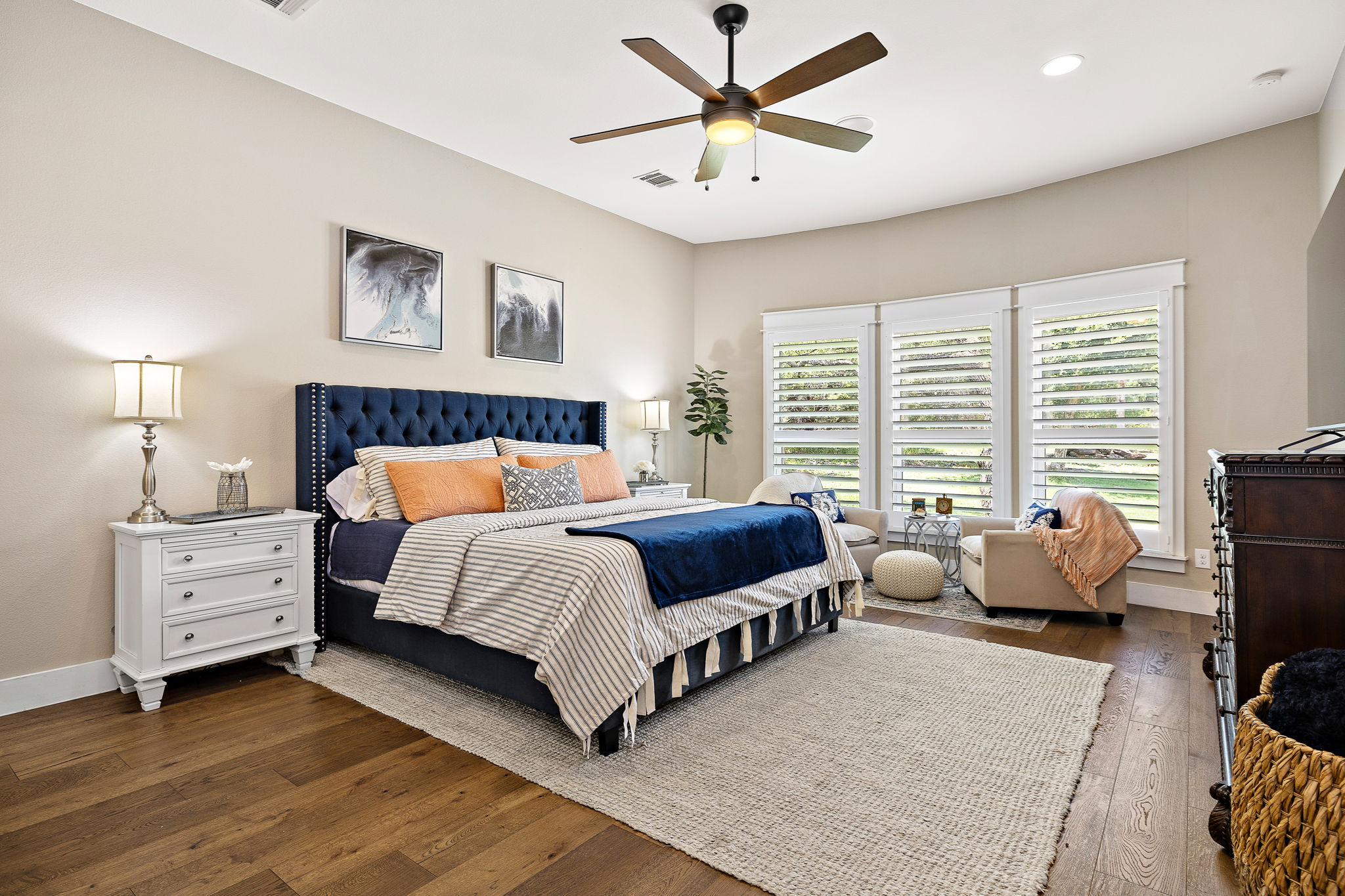 117 Covington Cove Georgetown, TX 78628 - Photo 14 of 40 Bedroom with wood-type flooring, recessed lighting, and ceiling fan