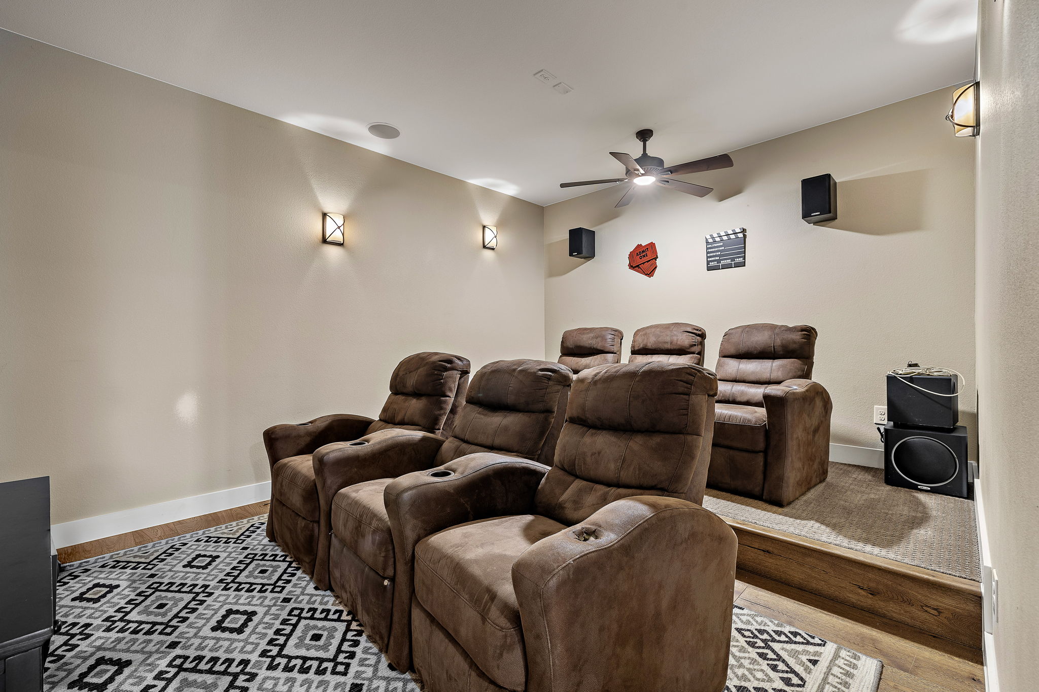 117 Covington Cove Georgetown, TX 78628 - Photo 31 of 40 Cinema with ceiling fan and wood finished floors