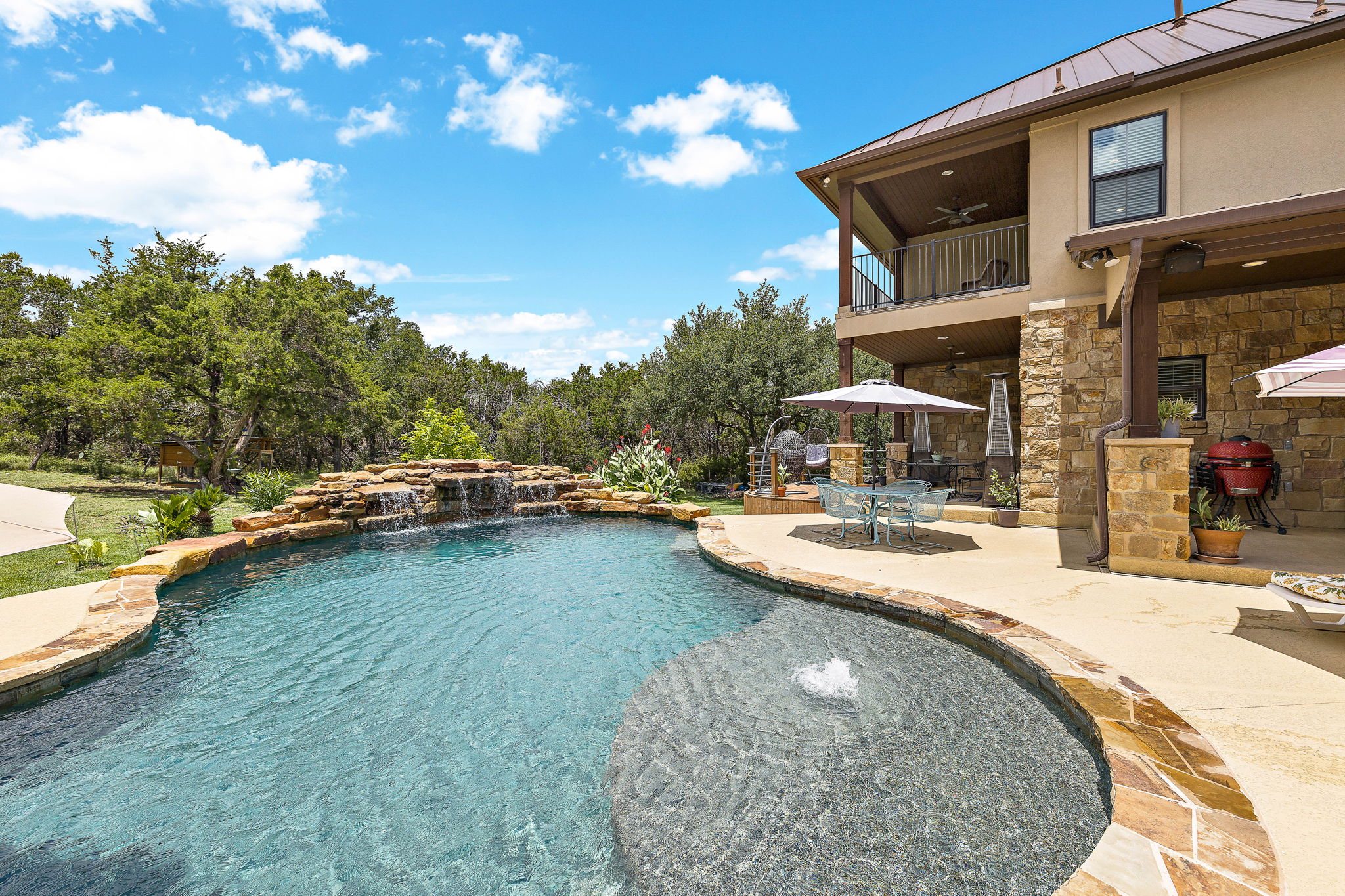 117 Covington Cove Georgetown, TX 78628 - Photo 6 of 40 Outdoor pool with a ceiling fan, a patio, and outdoor dining area