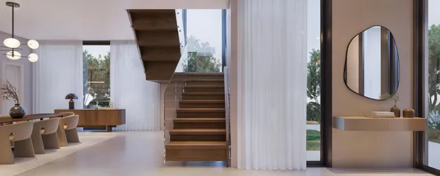 a view of a hallway with front door