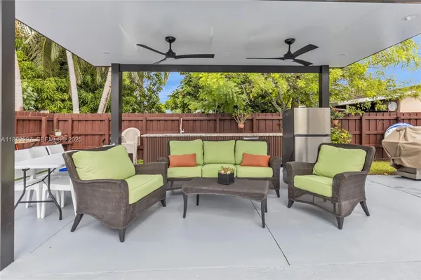 a view of a swimming pool with a patio