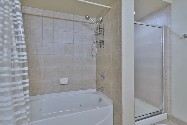 a bathroom with a bathtub