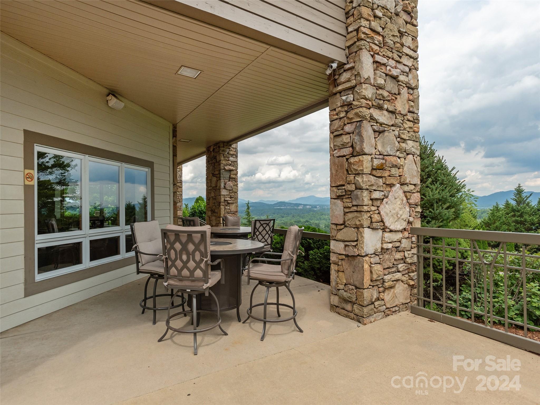 28 Chestnut Ridge Road, Unit 228 Mills River, NC 28759 - Photo 38 of 48 a view of a patio with a table and chairs next to a yard