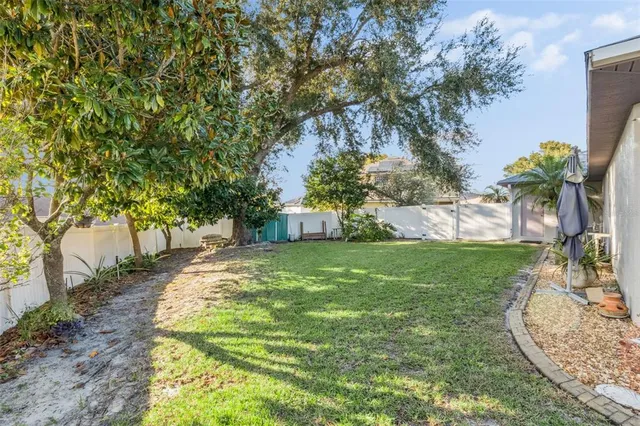 a backyard of a house with a garden and plants