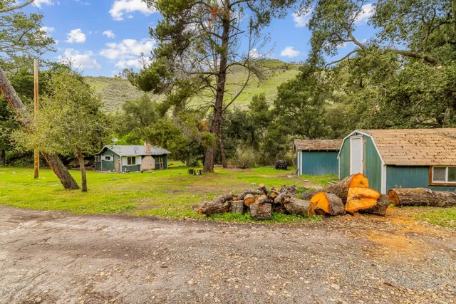a front view of house with yard and trees