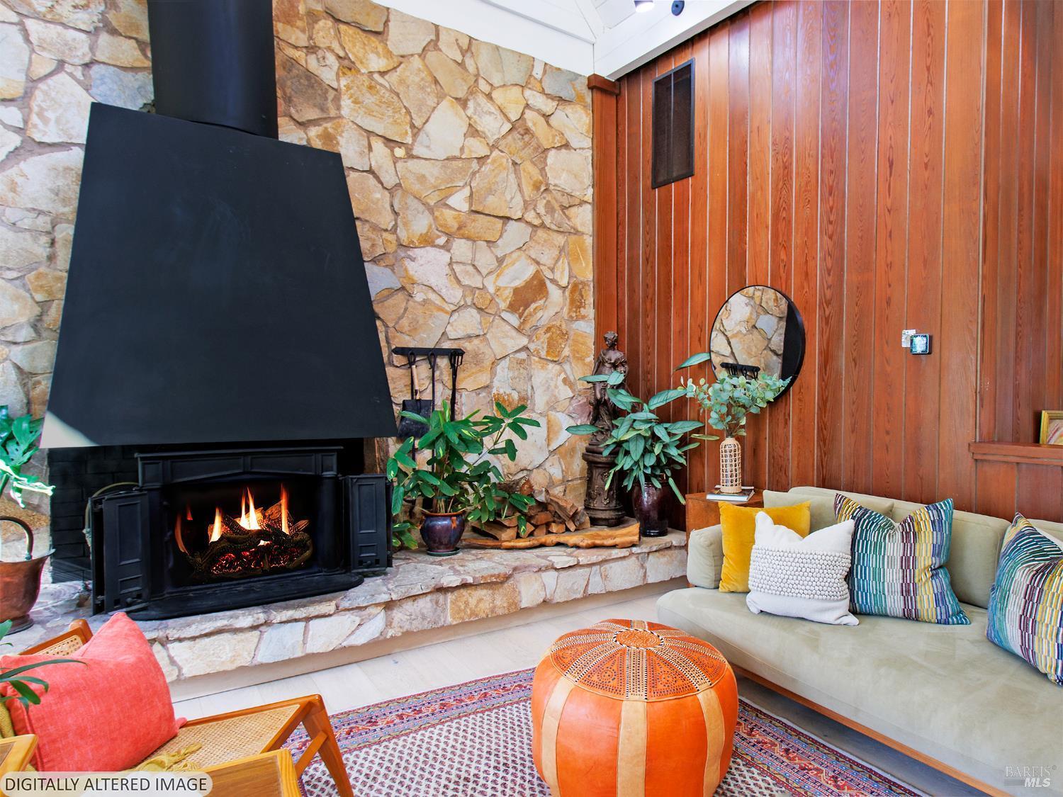 16620 Guernewood Road Guerneville, CA 95446 - Photo 5 of 66 Comforting raised fireplace for chilly nights heats up the whole room.