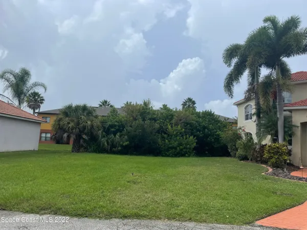 a backyard of a house with plants and palm trees