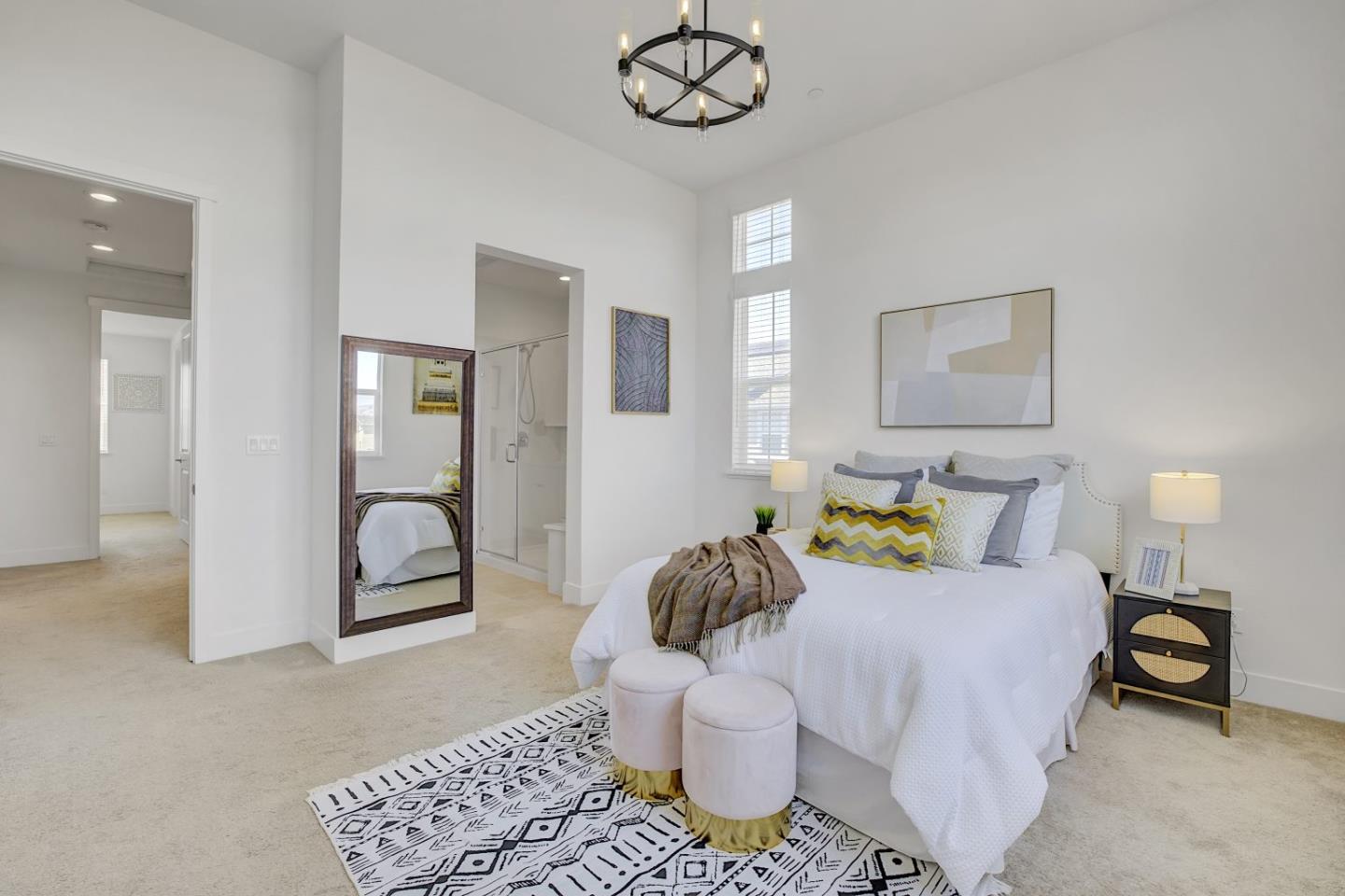 37356 Suncrest Street Newark, CA 94560 - Photo 32 of 47 a bedroom with a bed and a chandelier