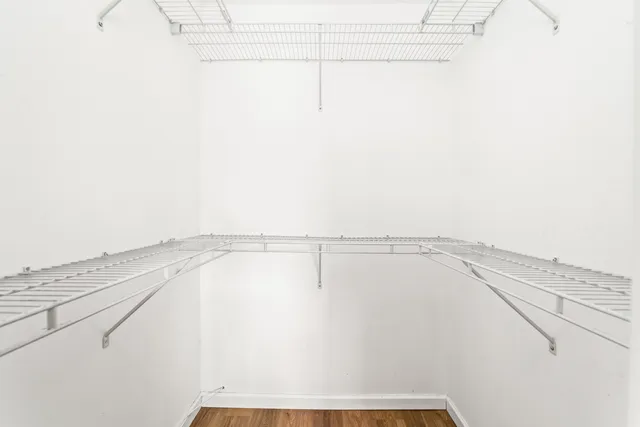 a view of a room with racks on the wall