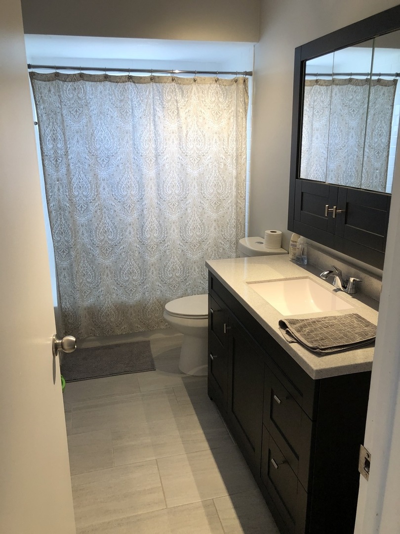 815 South La Grange Road, Unit 3 La Grange, IL 60525 - Photo 6 of 7 a bathroom with a granite countertop sink toilet and shower