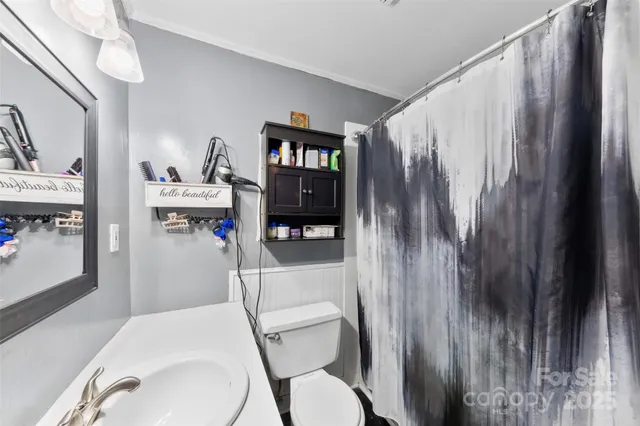 a bathroom with a toilet a sink and mirror
