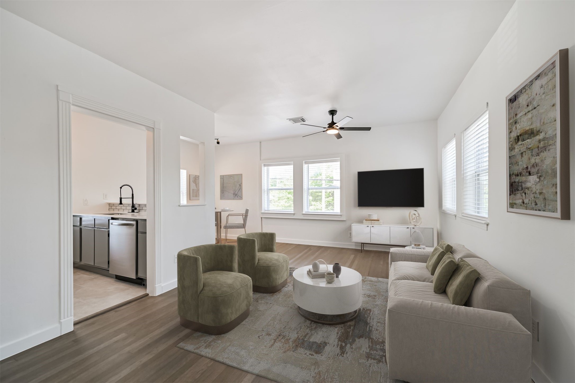 415 Fairview Street, Unit 9 Houston, TX 77006 - Photo 1 of 15 1B 1B Apartment - Light filled open living space w/updated flooring, light fixtures and fan. *Virtually staged*