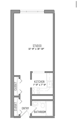 a view of an empty room with a kitchen