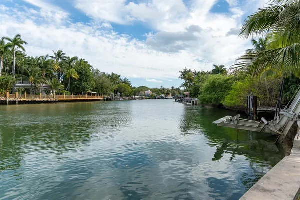 a view of a lake with a yard