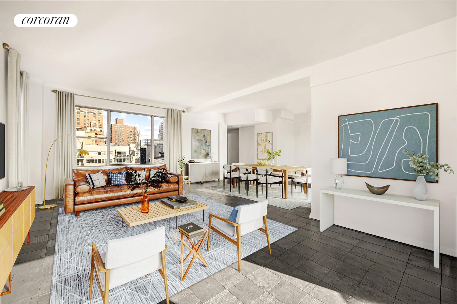 167 East 67th Street, Unit PHA Manhattan, NY 10065 - Photo 5 of 22 a living room with furniture and a large window