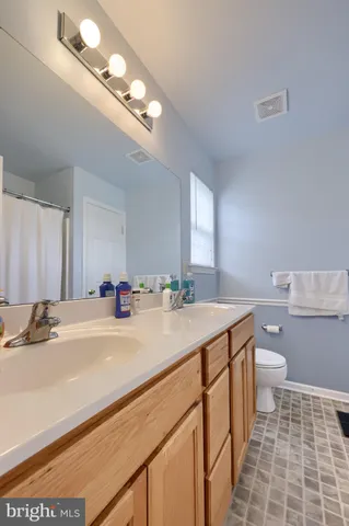 a bathroom with a sink a toilet and a mirror