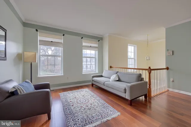 a living room with furniture and a rug