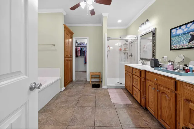 a bathroom with a sink a mirror and a shower