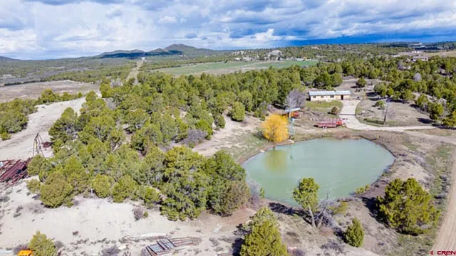 an aerial view of a house with a lake view