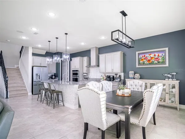 a view of a hallway with wooden shelves