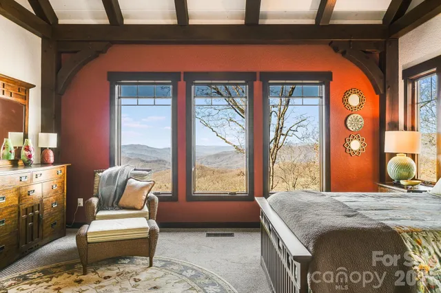 a bedroom with a bed and a walk in closet