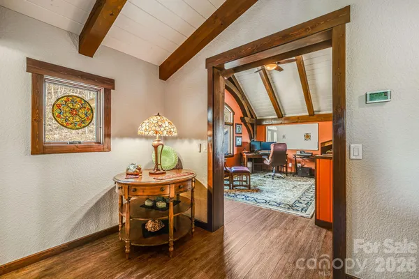 a room with furniture and a fireplace