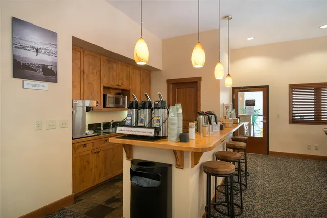 an outdoor space with seating area