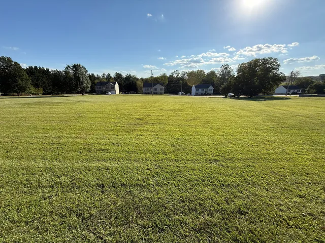 a view of yard with swimming pool and green space