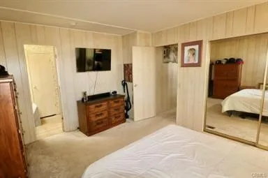 a bedroom with a bed and a television