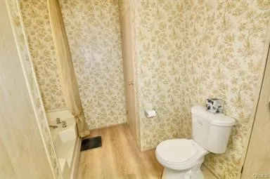 a white toilet sitting next to a shower curtain