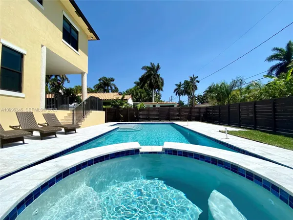a view of swimming pool with a backyard