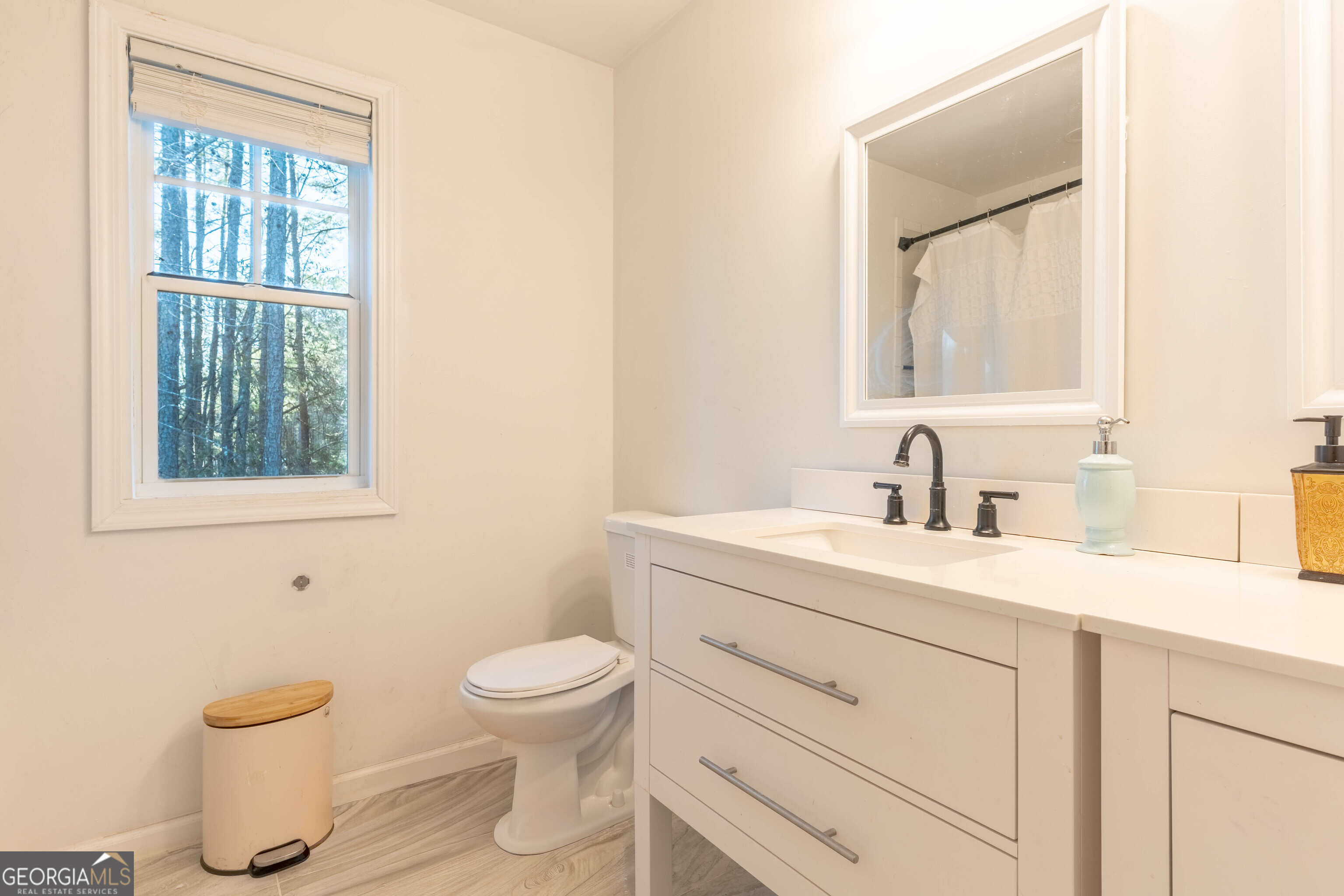 157 Watkins Road Flovilla, GA 30216 - Photo 19 of 31 a bathroom with a toilet a sink a mirror and a window