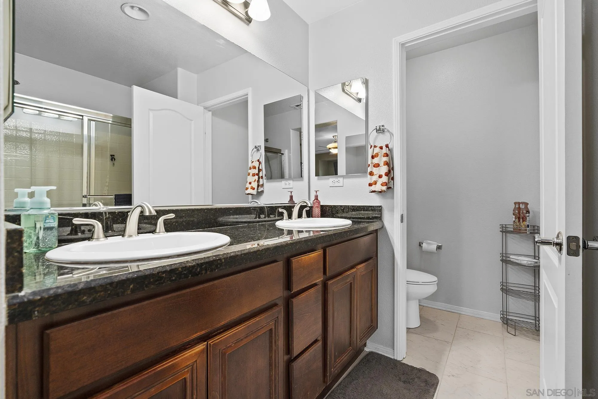 156 Via Montisi Santee, CA 92071 - Photo 23 of 25 a bathroom with a double vanity sink toilet and a mirror