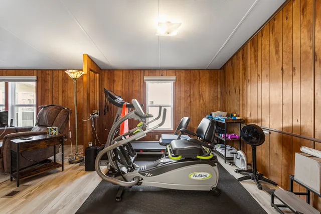 a view of a room with gym equipment