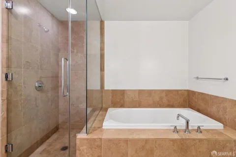 a bathroom with a bathtub