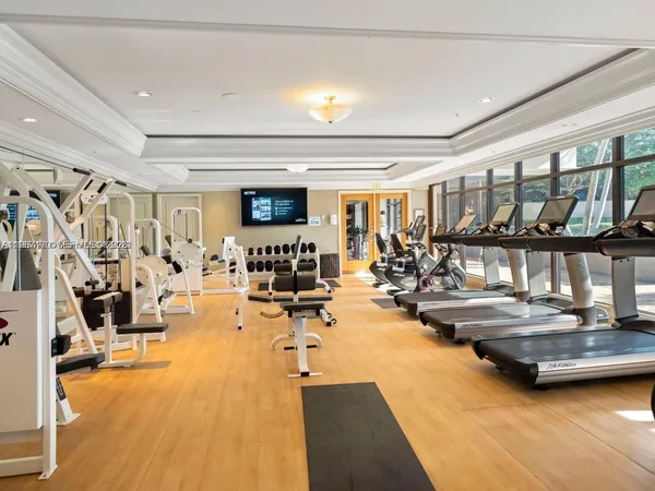 a view of a room with gym equipment
