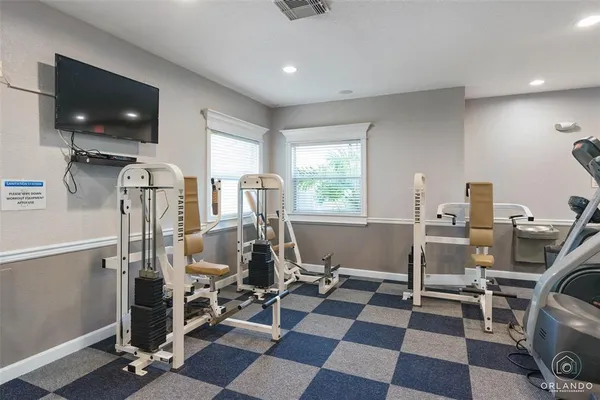 a view of a room with gym equipment