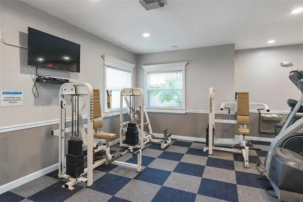 a view of a room with gym equipment