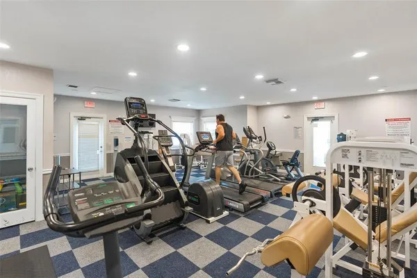 a view of a room with gym equipment