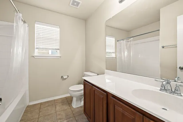 a bathroom with a sink a toilet and a large mirror
