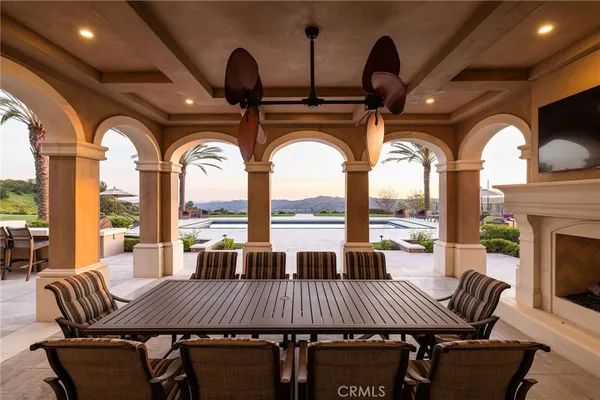 an aerial view of a house with outdoor space
